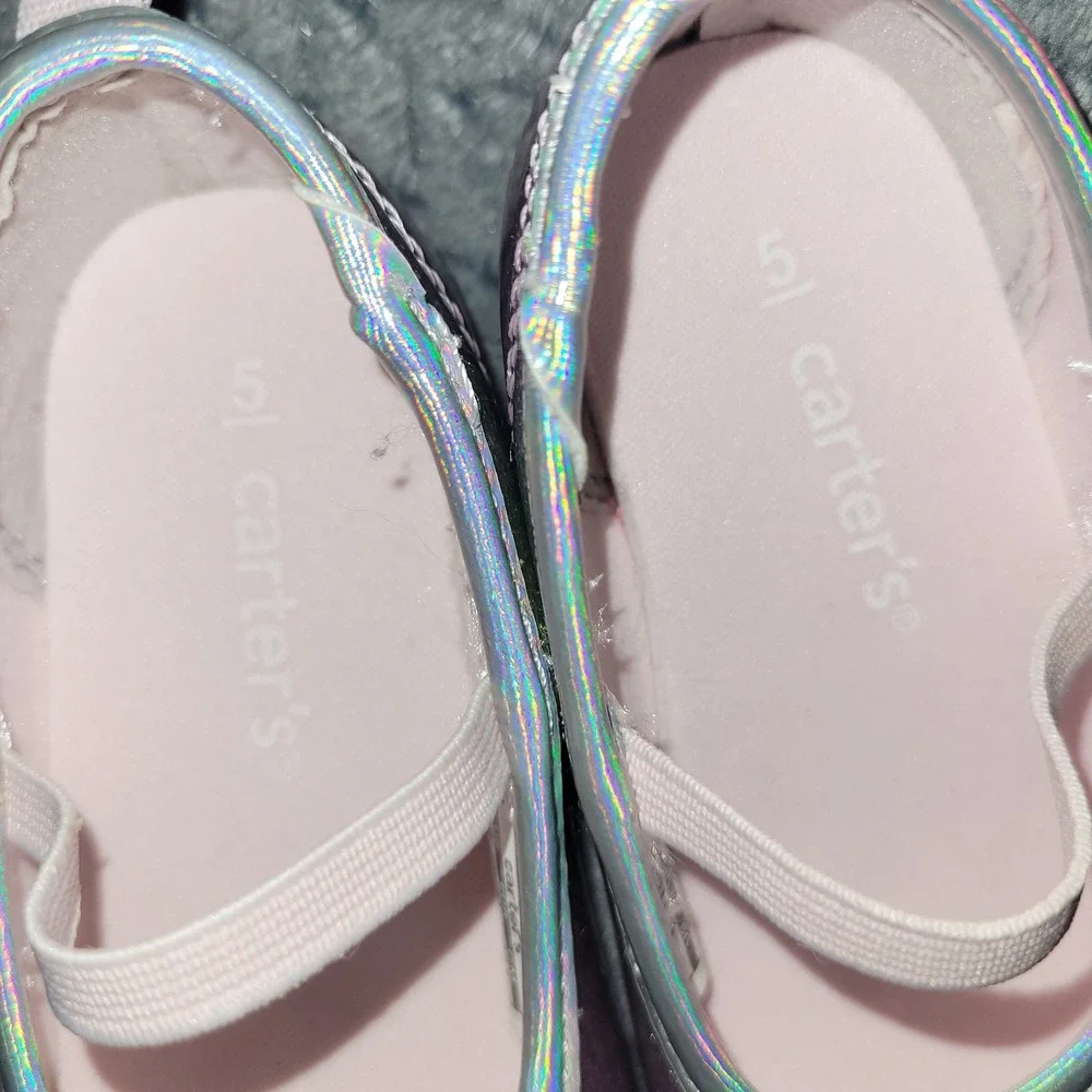 Carters Lula Rainbow Glitter Ballet Flats Pink Silver Holographic Heart Size 5